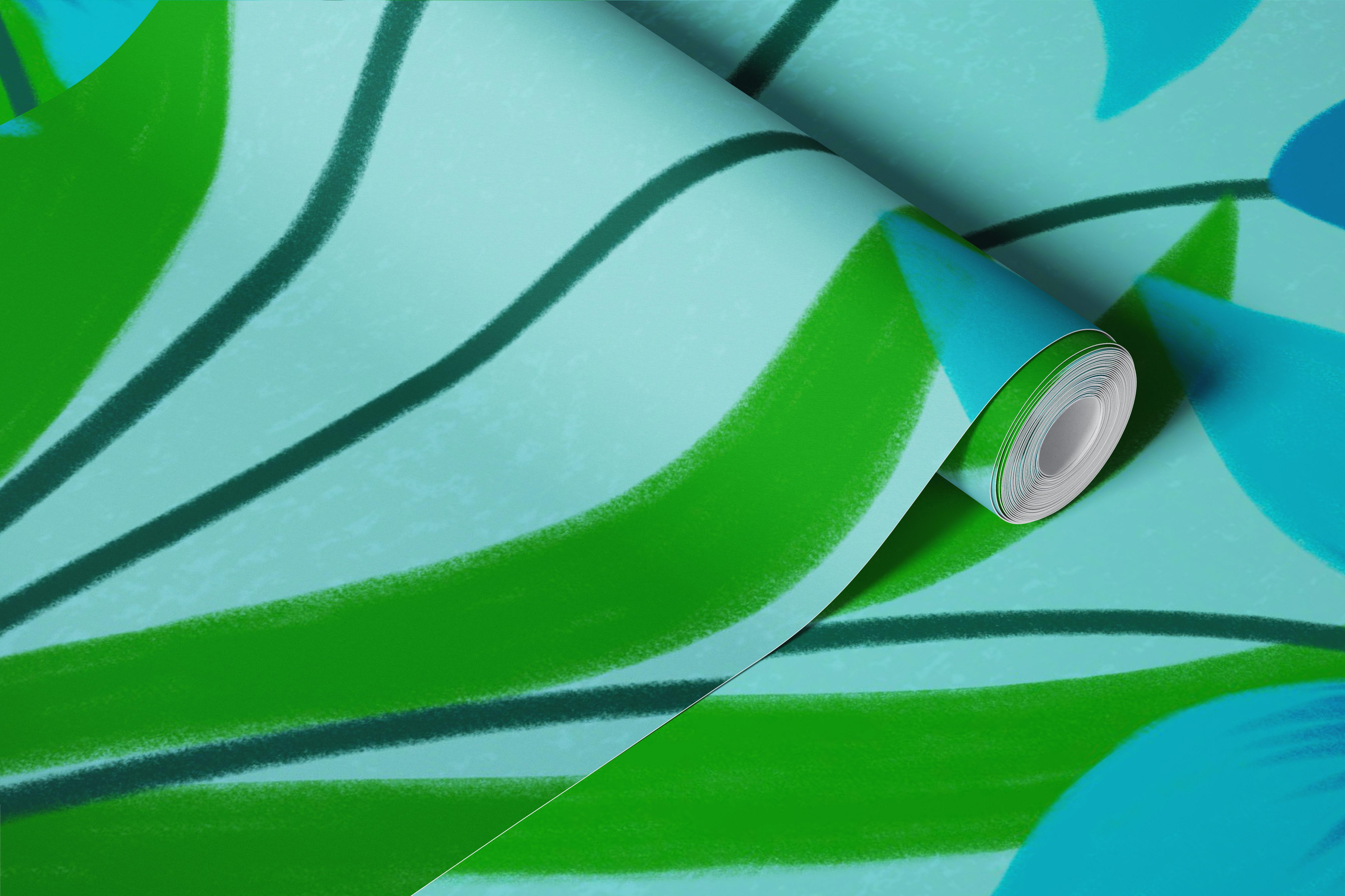 Blue blooming flowers wallpaper in a room