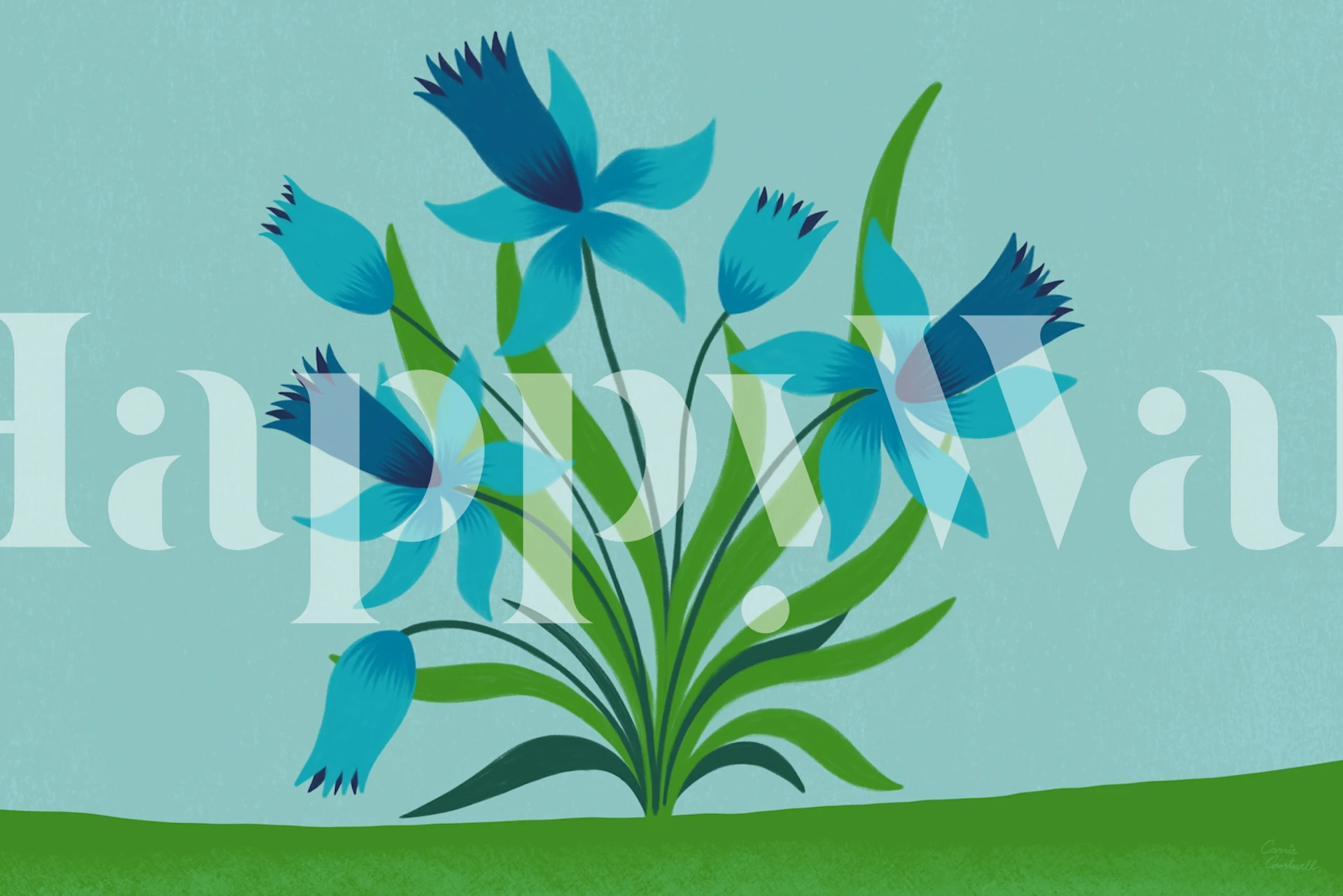 Papel de parede com flores azuis em uma sala