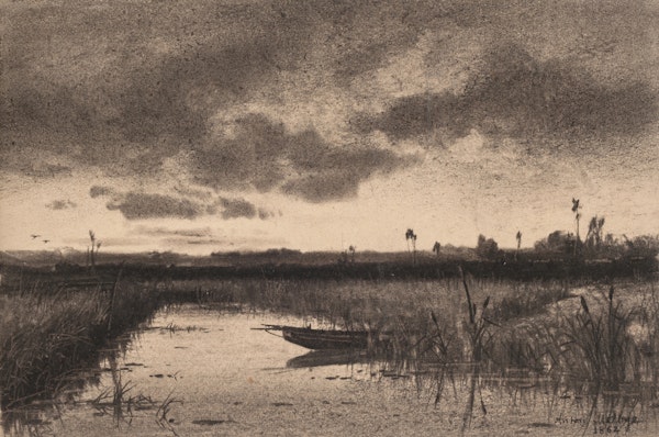 Moody Cloudy Landscape Marsh and Bark - Aster