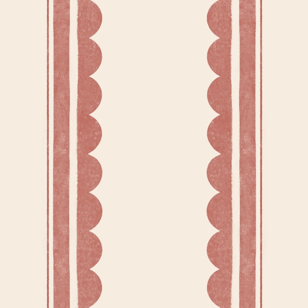 Red Scalloped Stripes on a Cream Background