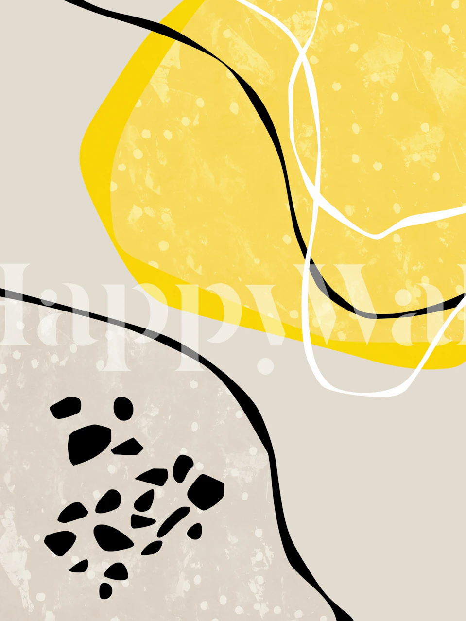 Yellow and gray abstract shapes with outlines wallpaper