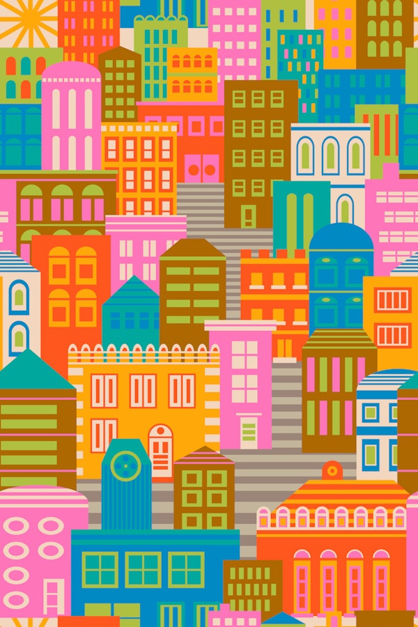 City Lights By Day Retro Geo Bright Pattern