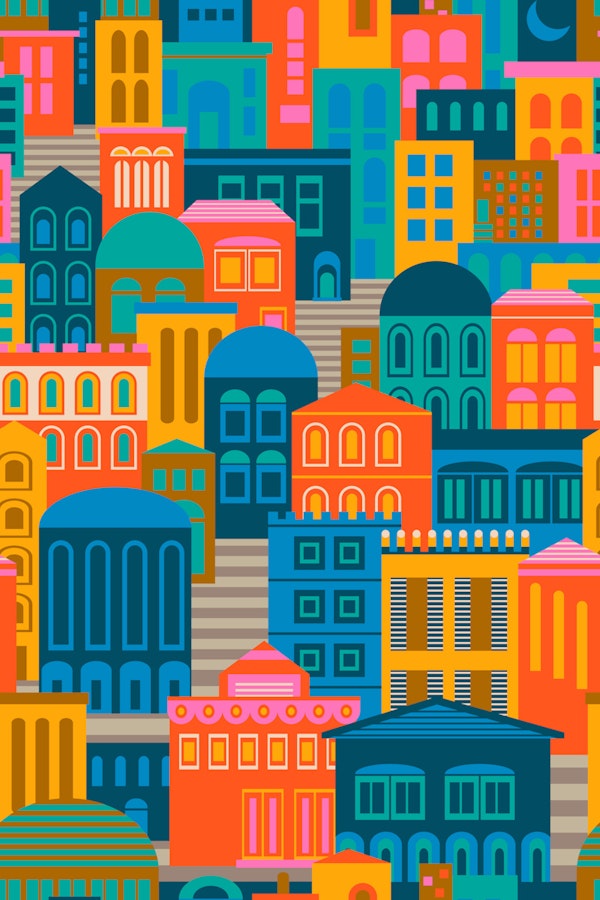 City Lights At Night Retro Geo Bright Pattern