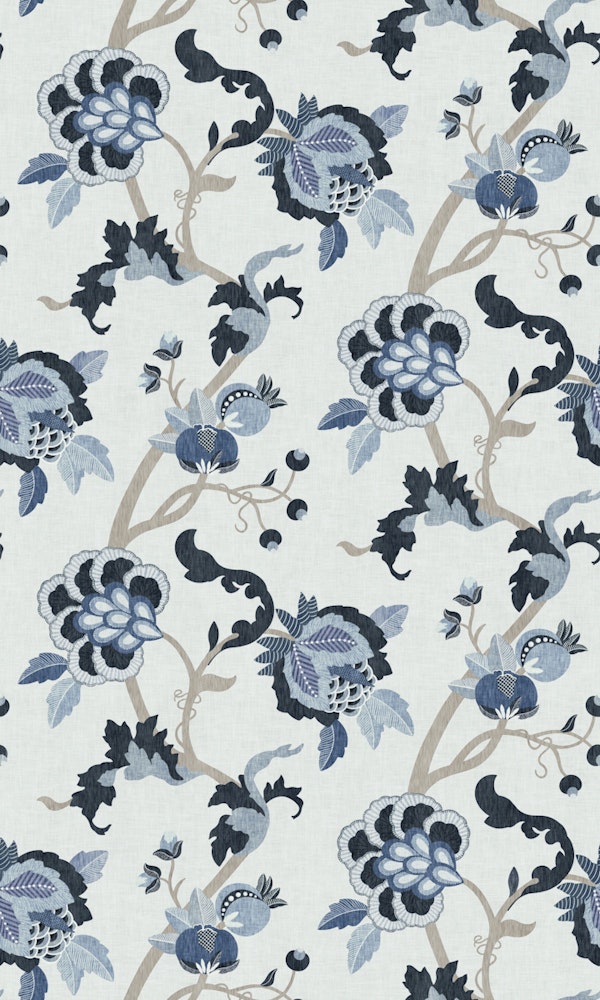 Jacobean Floral - Soft Denim Blue