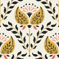 Bella - Whimsical Floral - Mustard Black tapet