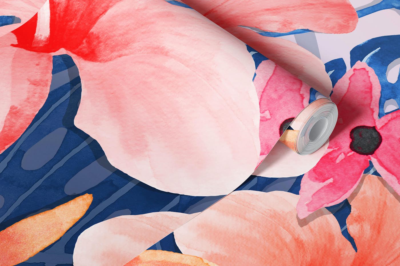 Tropical Hibiscus Bouquet pink wallpaper roll