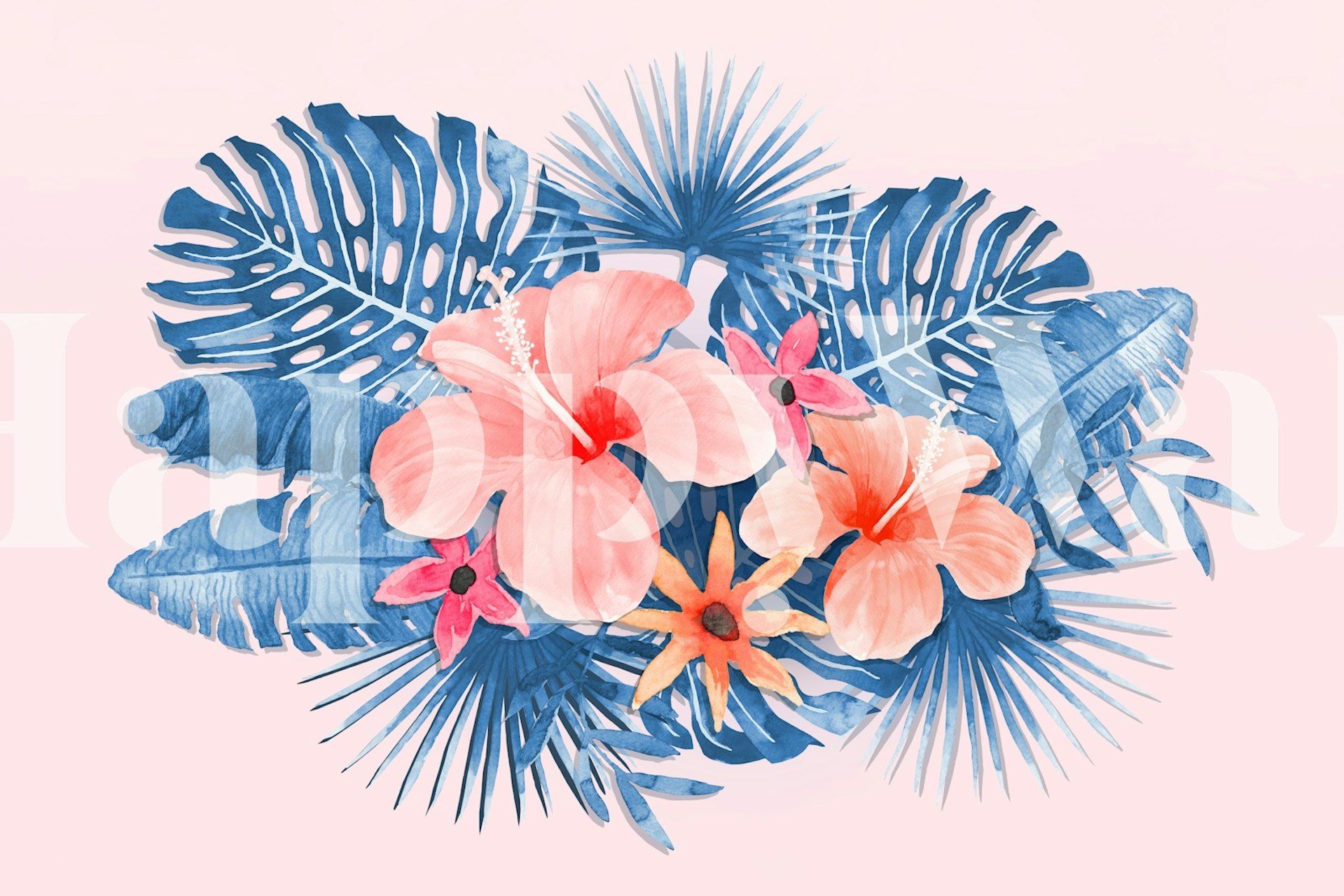 Tropical Hibiscus Bouquet pink tapeta w pokoju