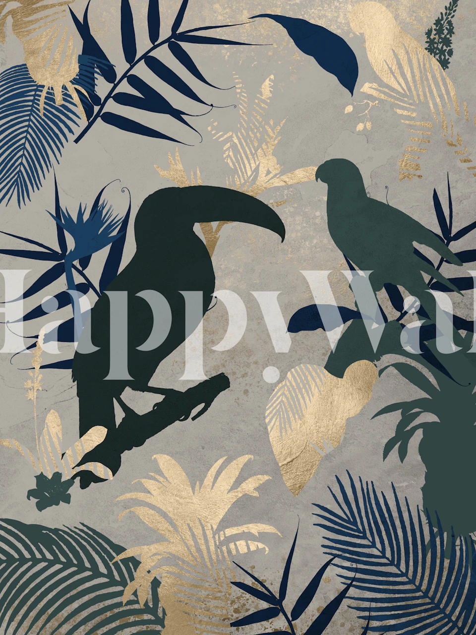 Papel de parede Leaf Birds Tropical em um ambiente elegante