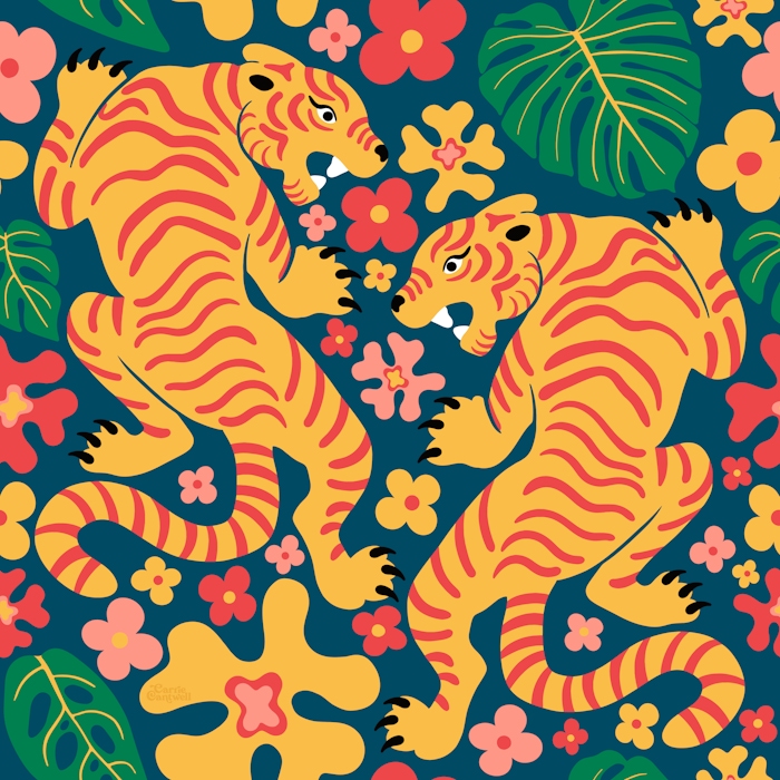 Tropical Tiger Floral Wallpaper