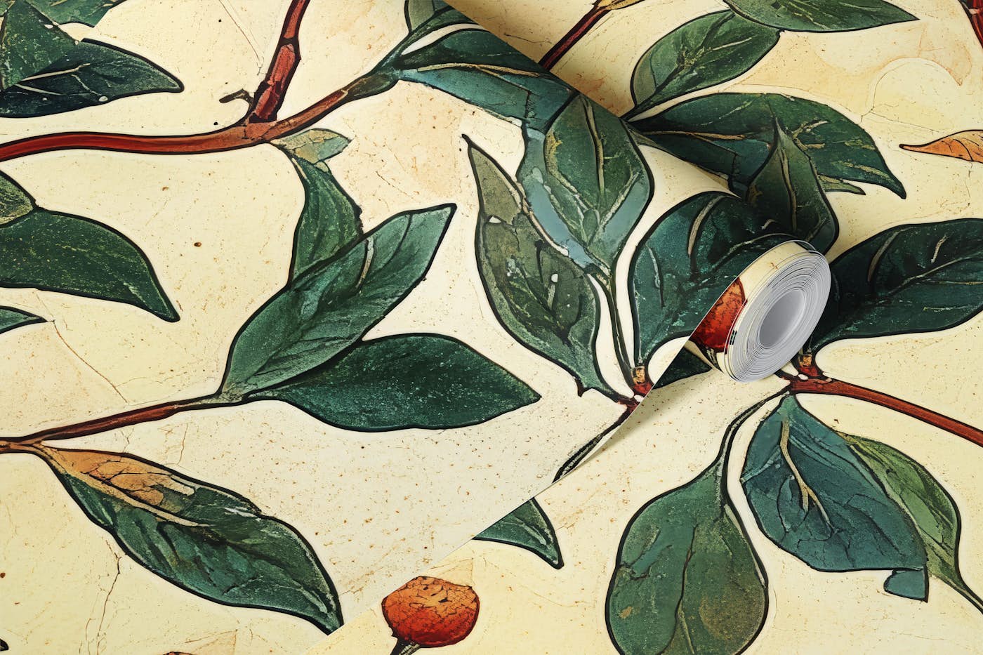 Leafy Branch Delight - William Morris Style wallpaper roll