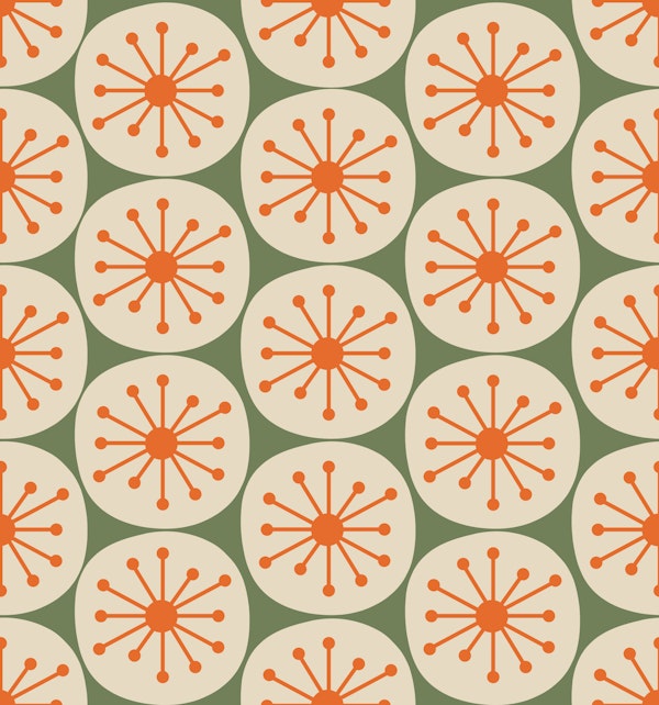 Mid Century Modern Atomic Dots Olive Orange