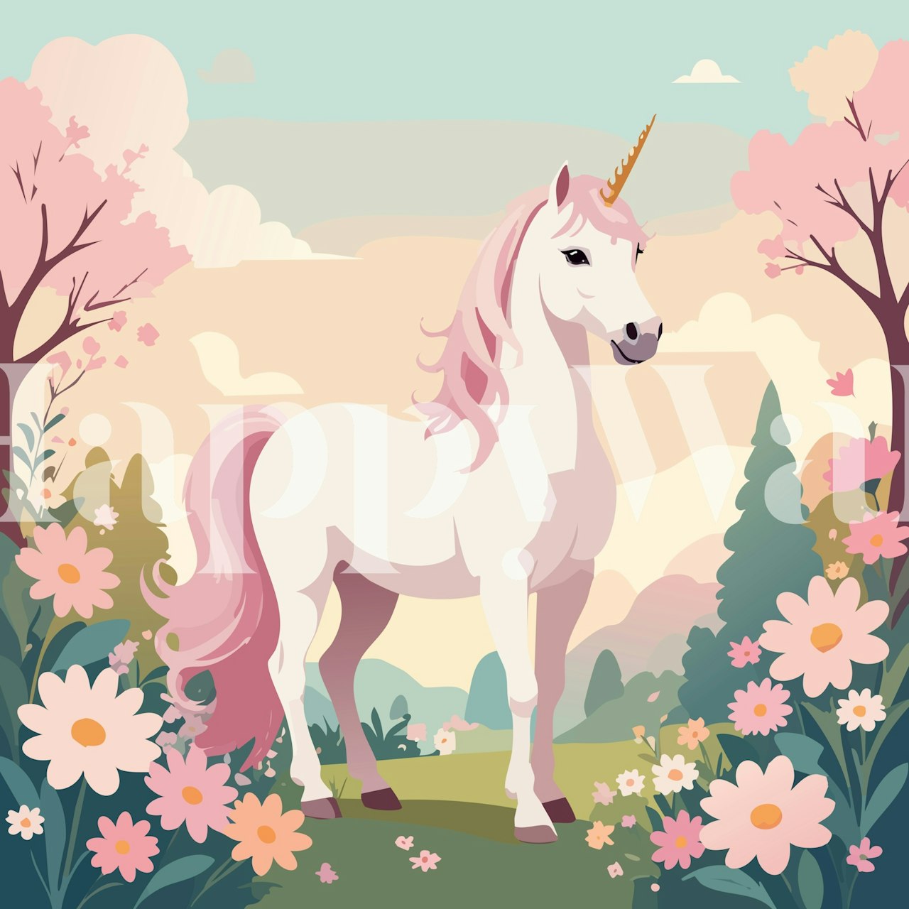 Tapeta Dreamy Unicorn Landscape u sobi