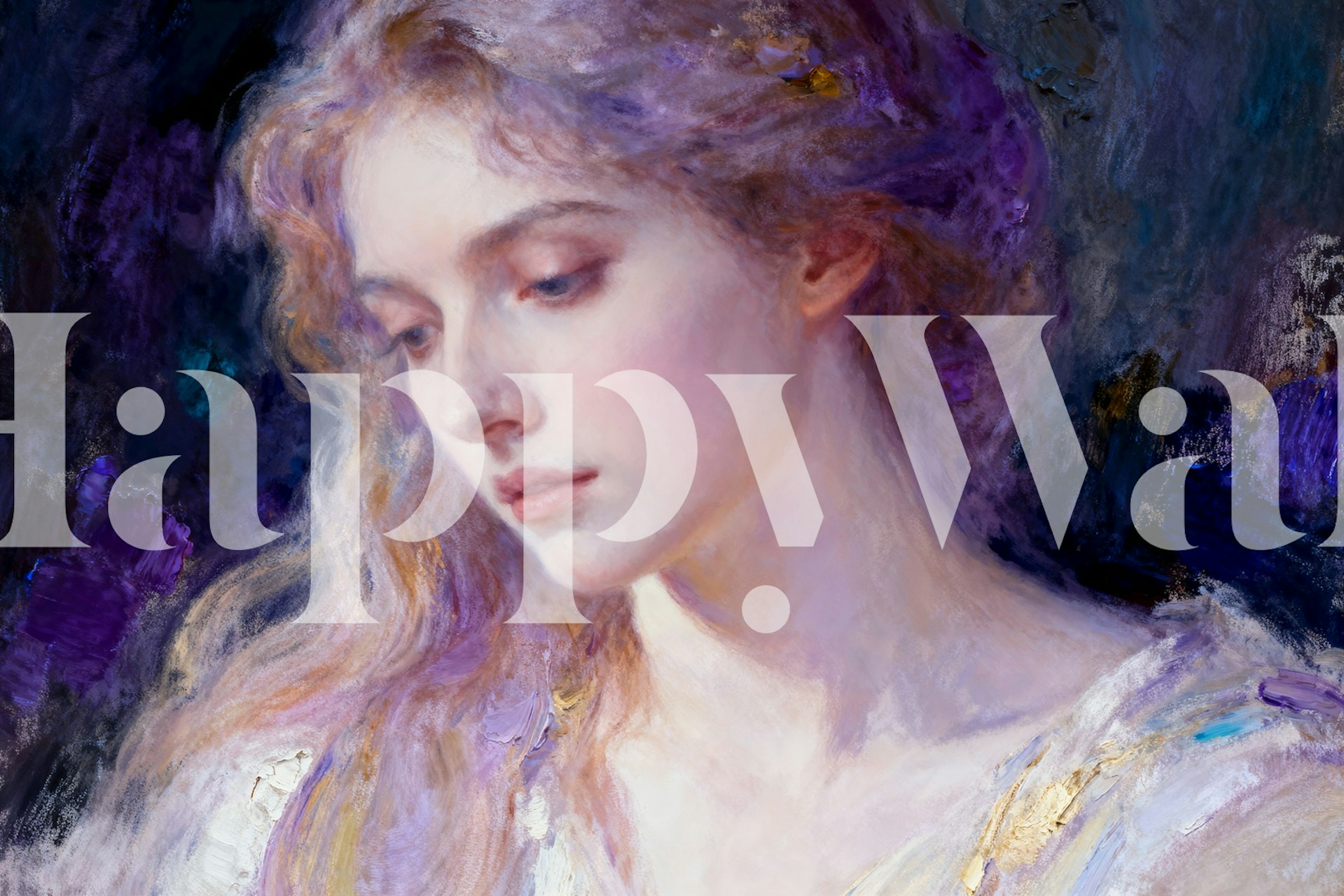 Elegant dreamy portrait wallpaper in a room