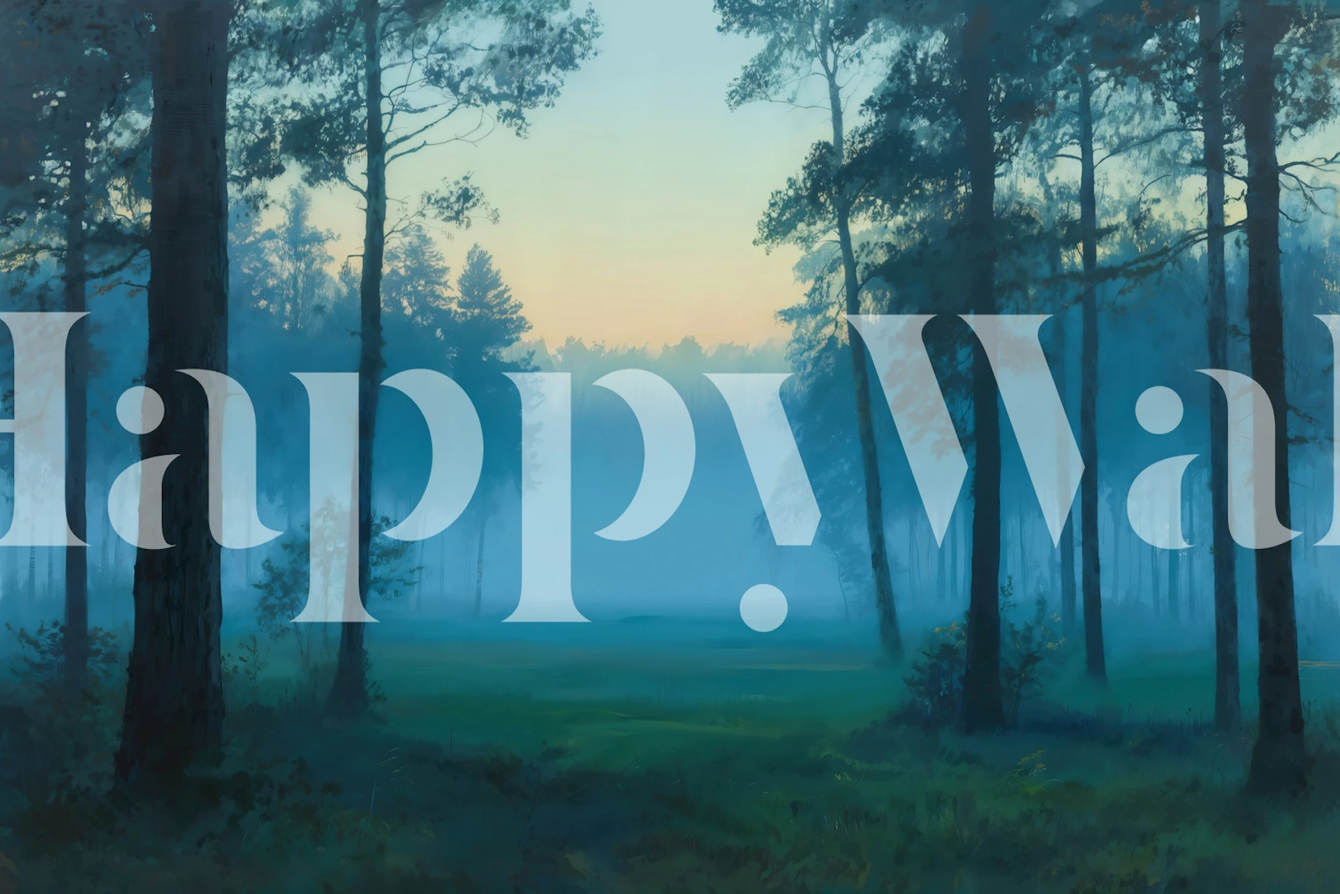 Morning Mist in Pines wallpaper displayed in a room