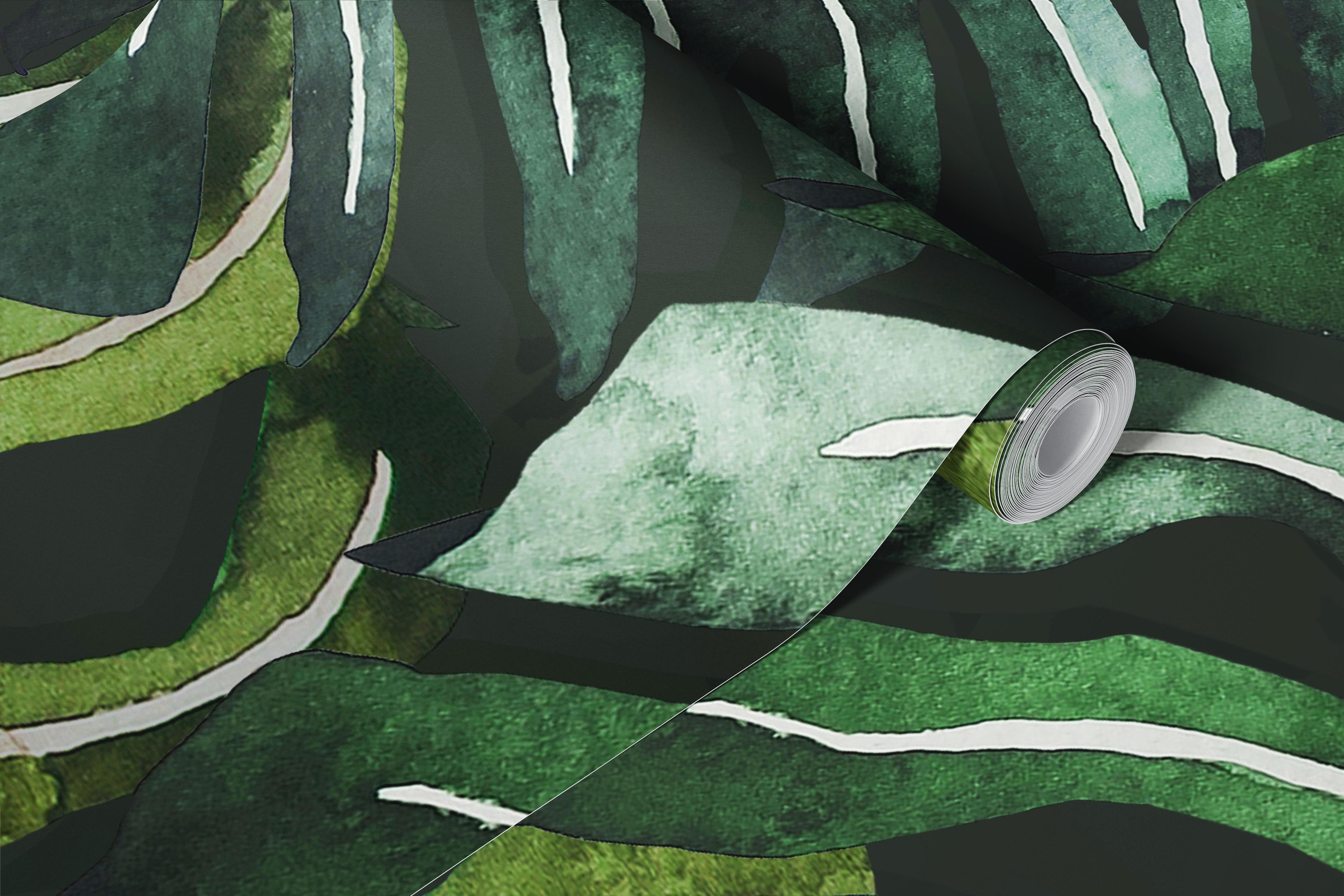 Green monstera leaves with white veins tropical wallpaper