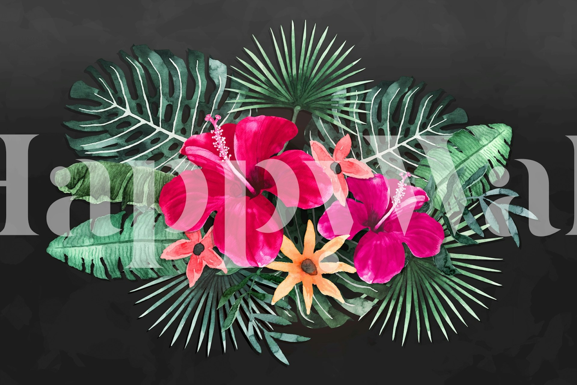 Tropical Hibiscus Bouquet wallpaper in a room