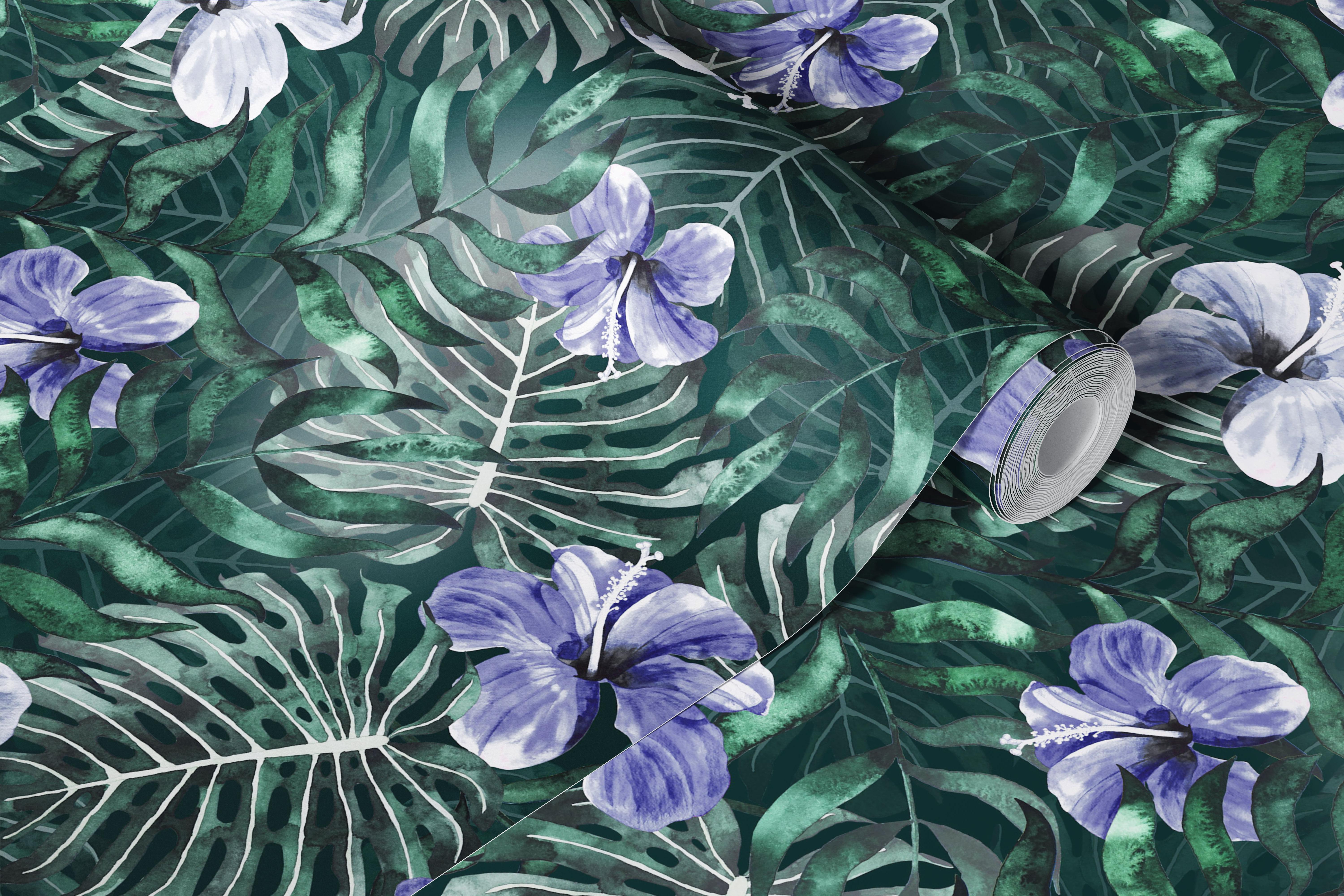 Summer Floral Jungle blue wallpaper in a room