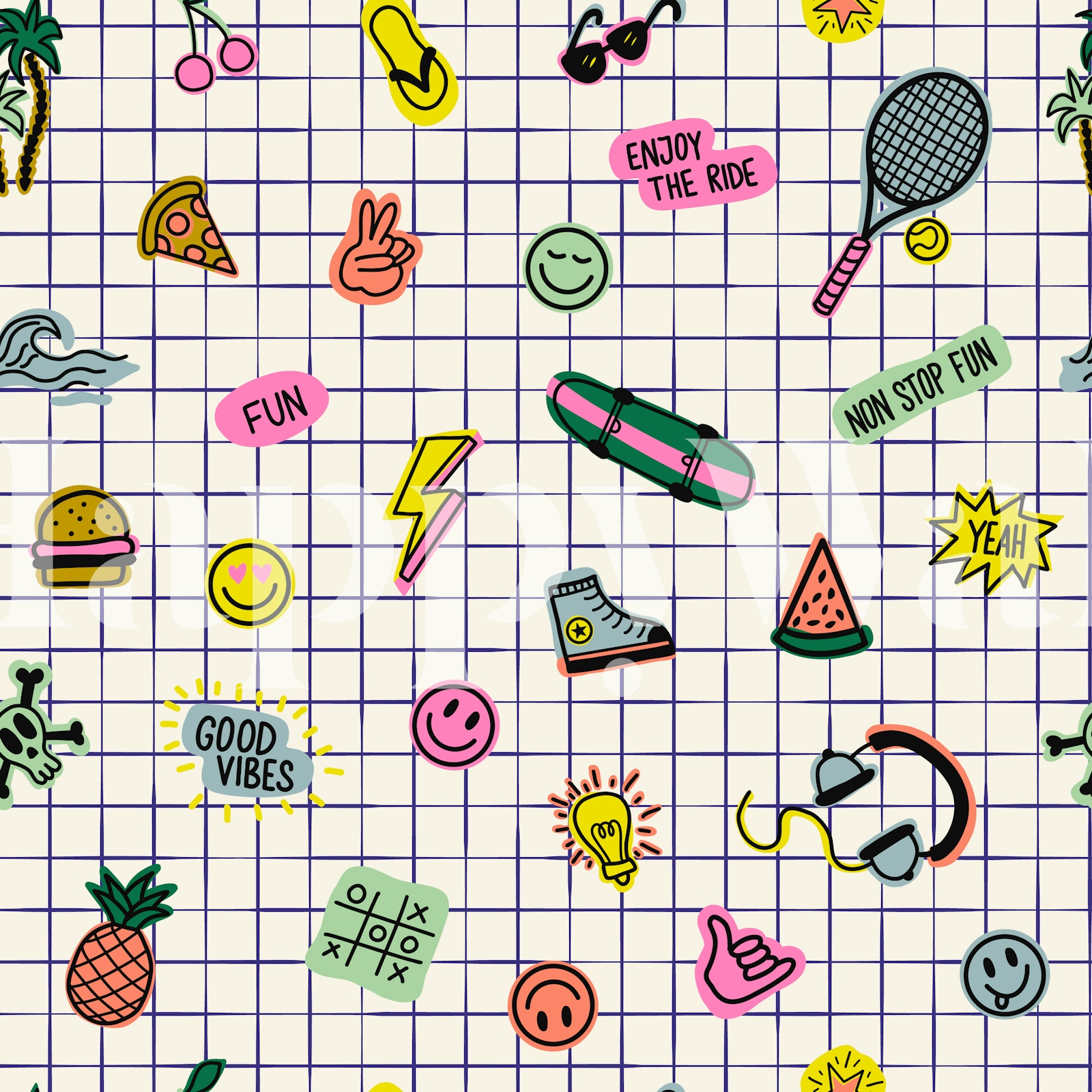 Colorful Summer Icons Pattern Wallpaper