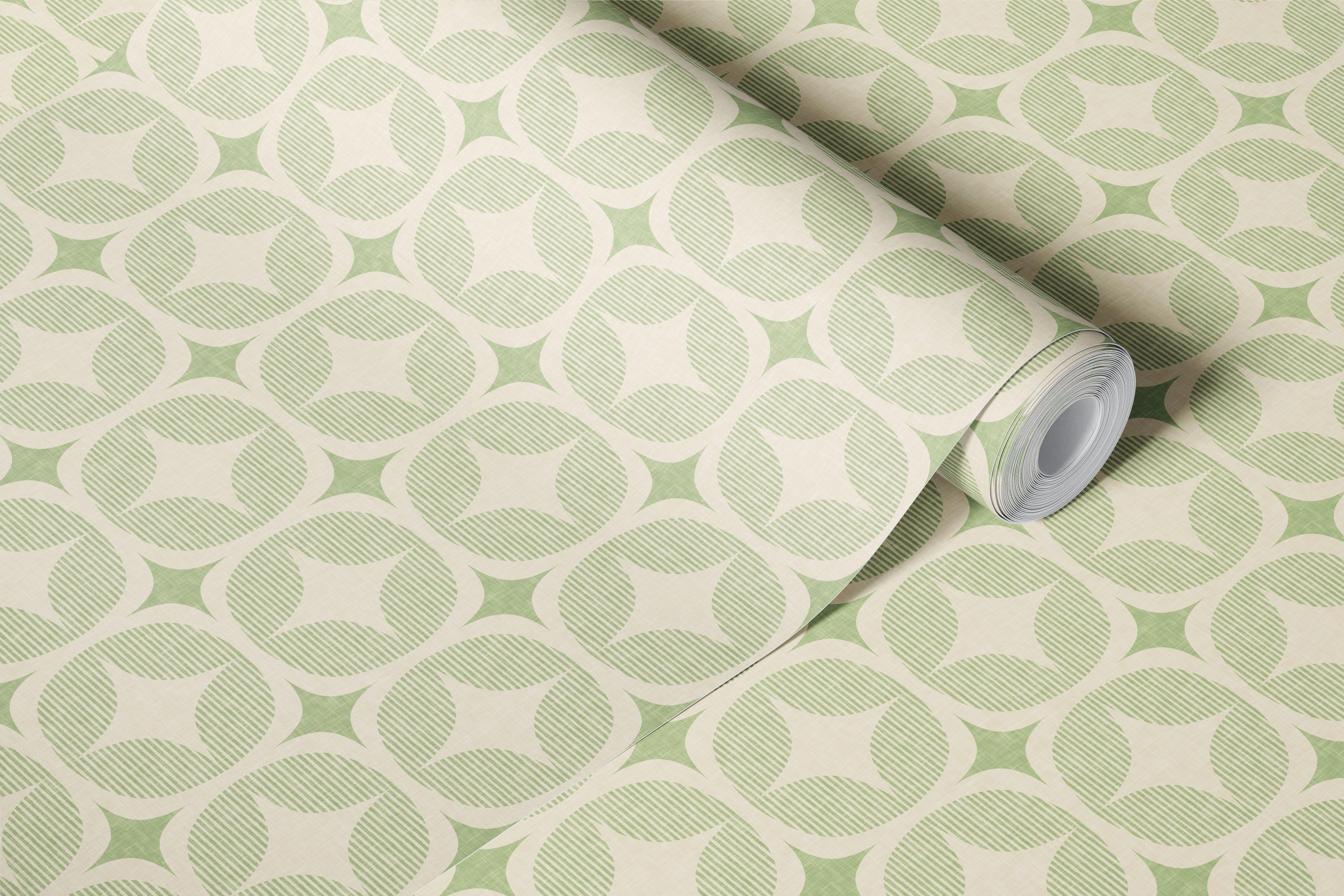 Mid century geometric wallpaper i neutral green