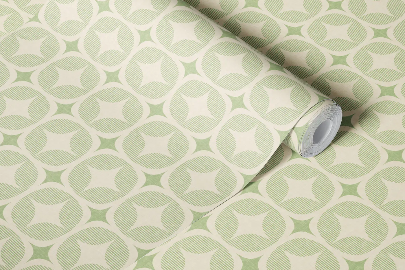 mid century geometric retro neutral green wallpaper roll
