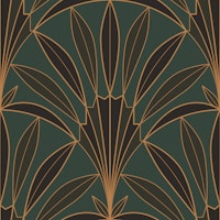 M Art Deco palm leaves fan forest green wallpaper
