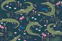 American Alligators and Spoonbills - green M tapete