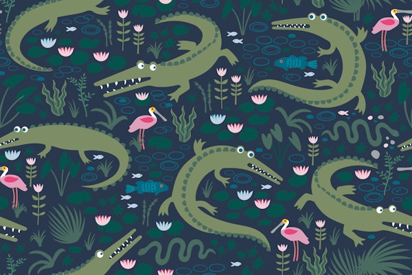 American Alligators and Spoonbills - green M