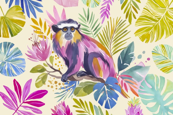 Vivid Monkey Colorful Jungle Scene