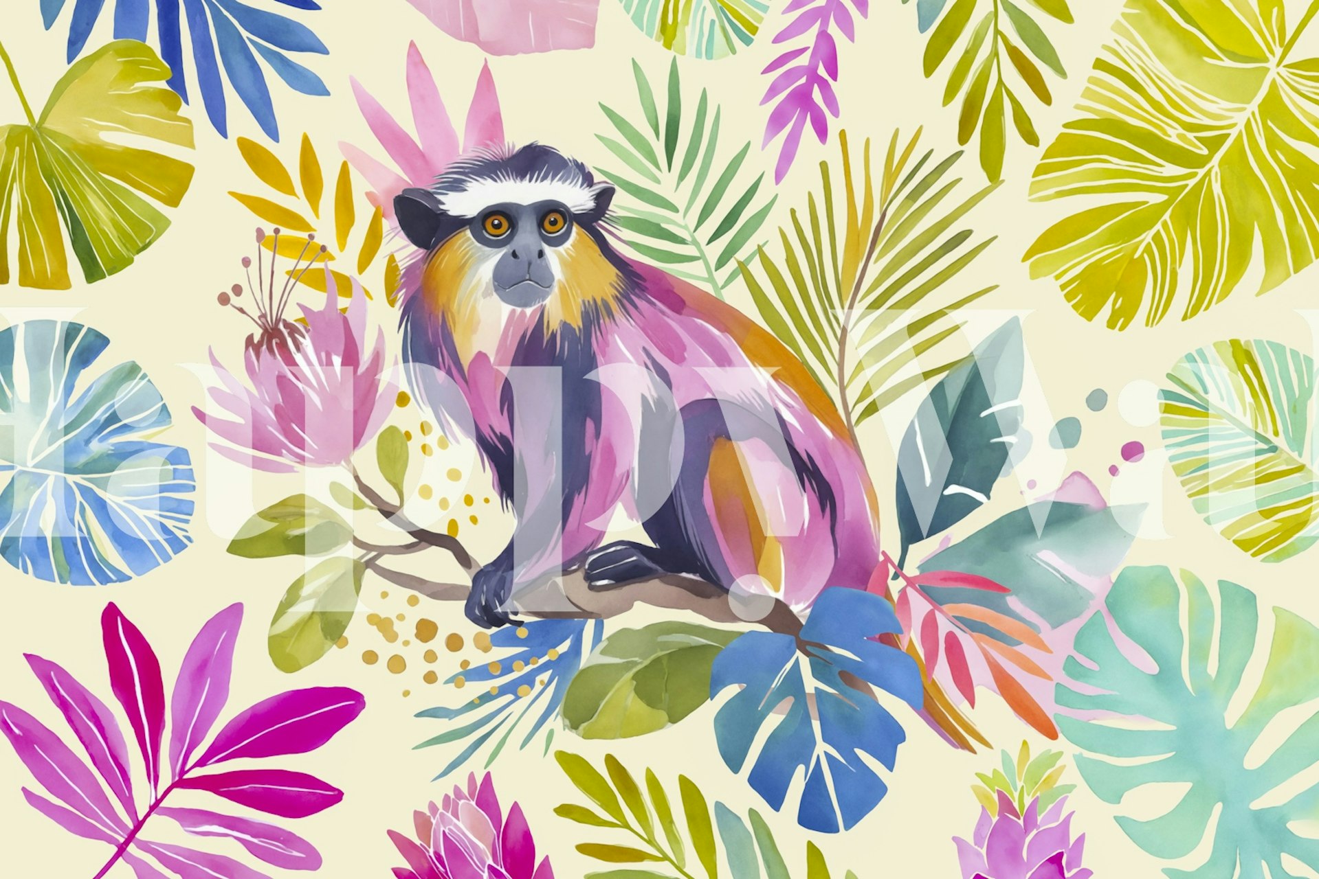 Vivid Monkey Colorful Jungle Scene wallpaper