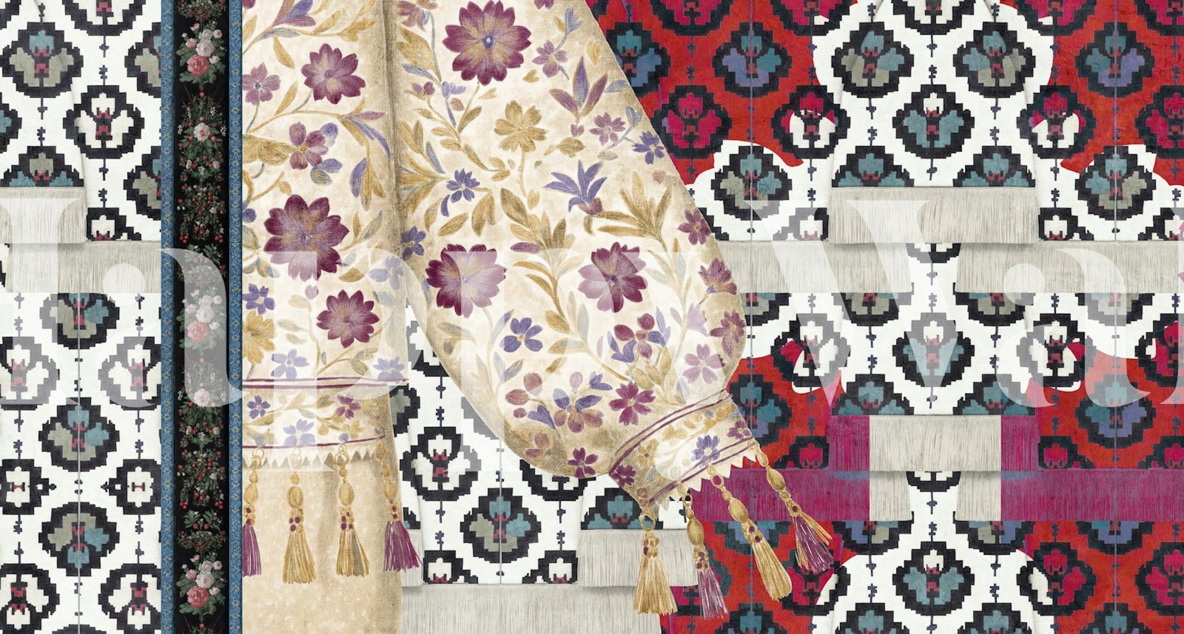 Eclectic Romanian Art Red papel pintado en una habitación