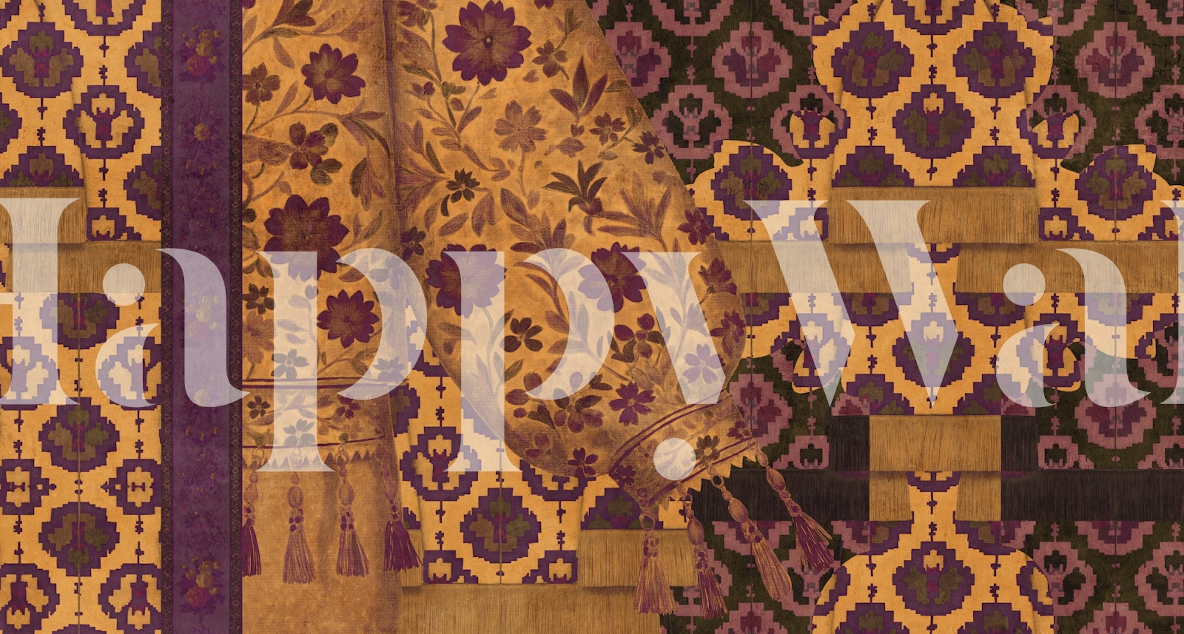 Floral pattern in dark amber and purple hues wallpaper