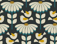 daisies with fluttering birds - dark tapet