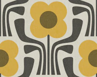 retro geometric flowers v2 - mustard - brown tapetas