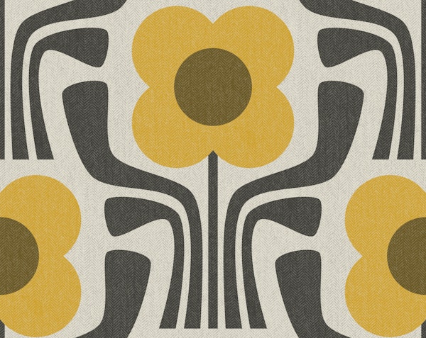 retro geometric flowers v2 - mustard - brown