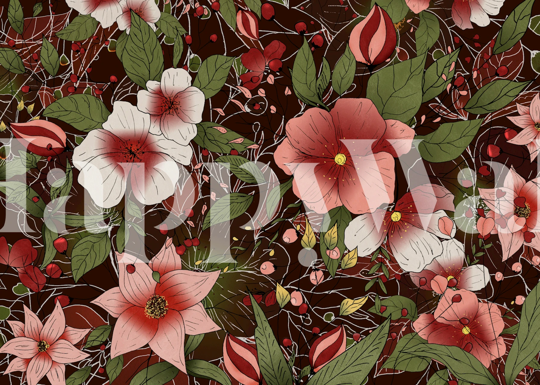 Crimson Vintage Garden floral wallpaper in a room