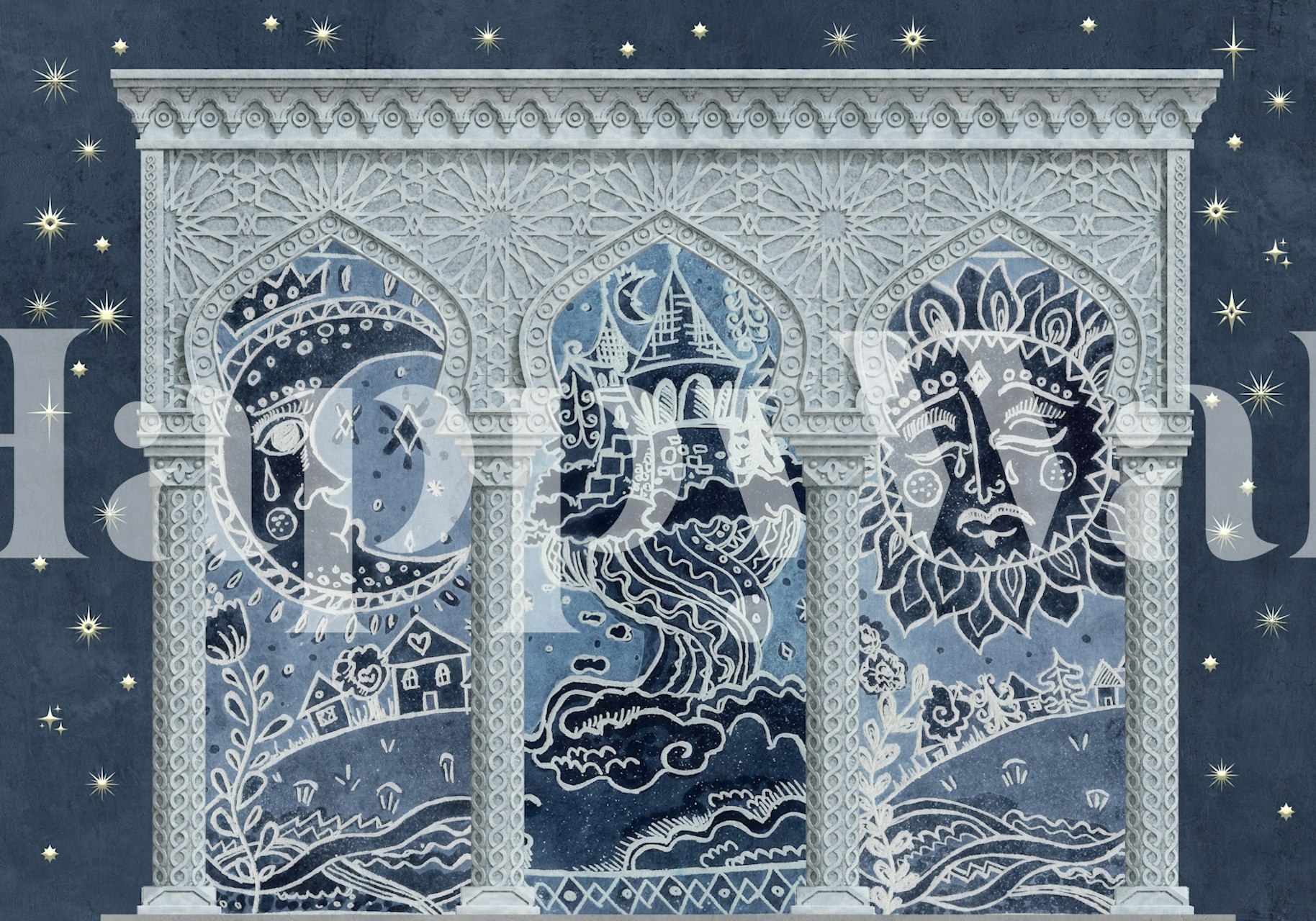 Mystical Night Sky wallpaper in een kamersetting