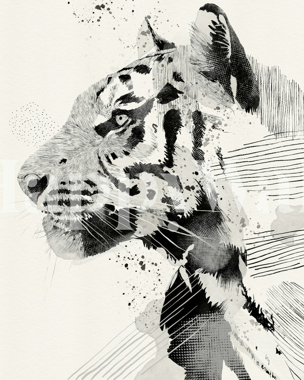 Monochrome Tiger Art tapet i et rum