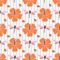 Hibiscus and Bugs Stripes Mural tapet