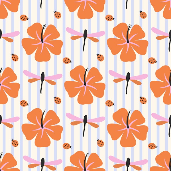 Hibiscus and Bugs Stripes Mural