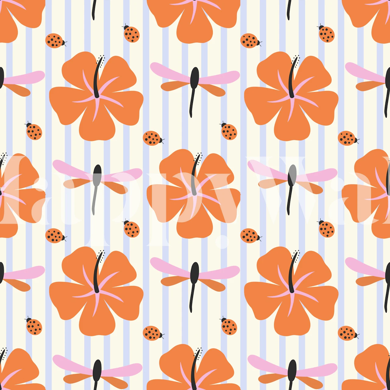 Hibiscus and Bugs Stripes Mural in a room