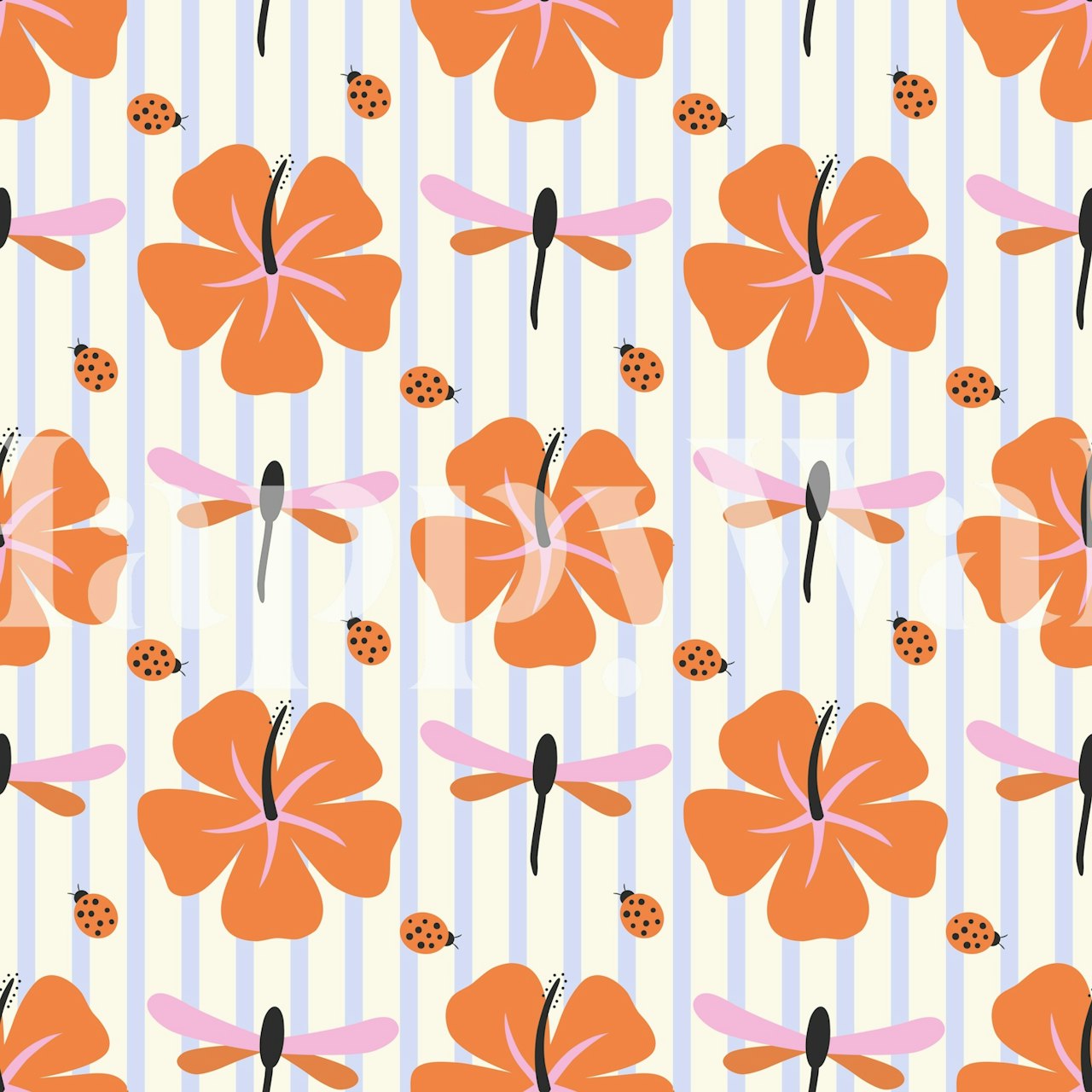 Hibiscus and Bugs Stripes Mural i et rom