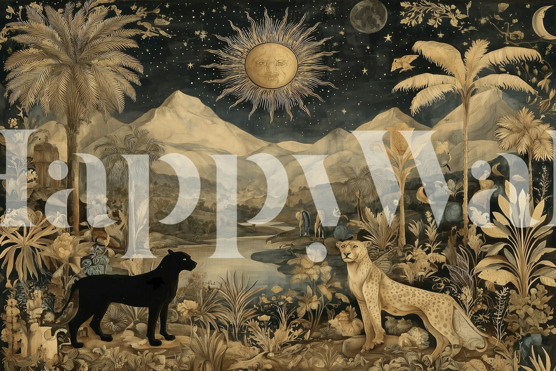 Enchanted Magic Night Jungle-tapet i ett rum