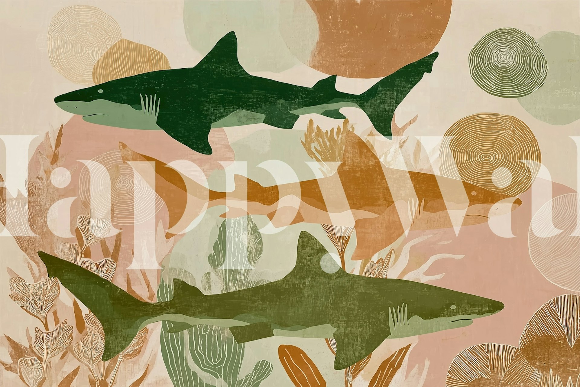 Underwater Shark Scene Tapete in einem Raum