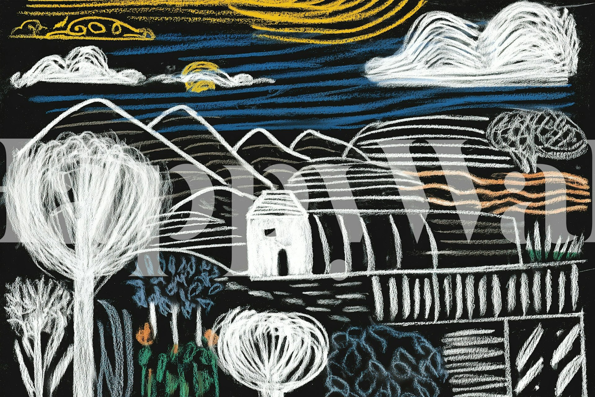 Kid drawing with chalk tapetti huoneessa