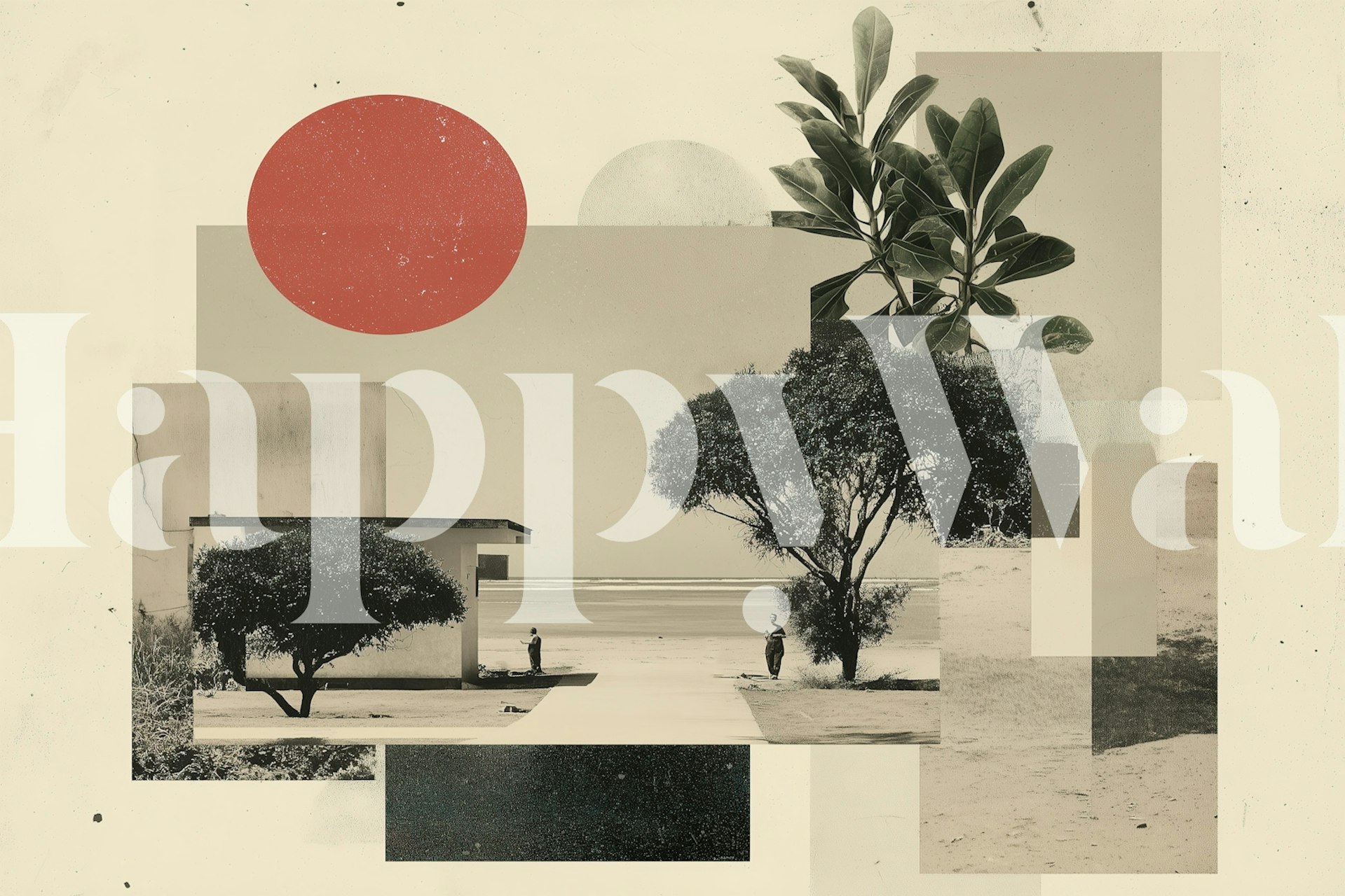 Papel pintado Minimalist Beachscape Collage en una habitación