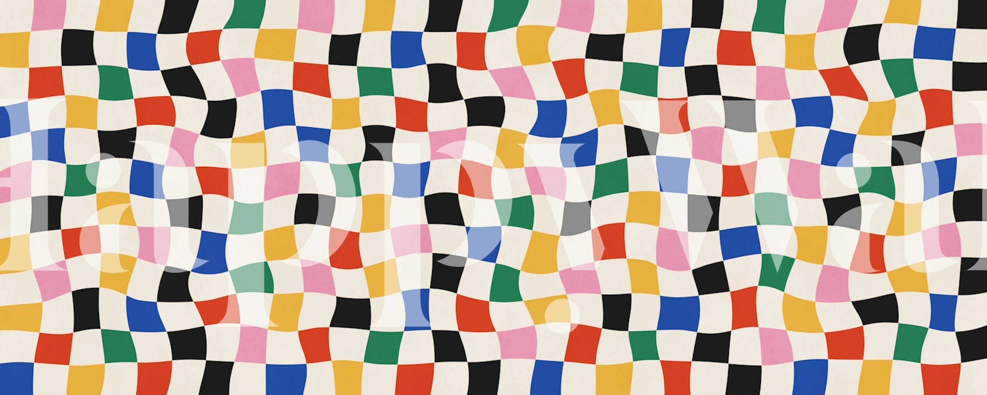 Colorful Checkered Waves Tapete in einem Raum