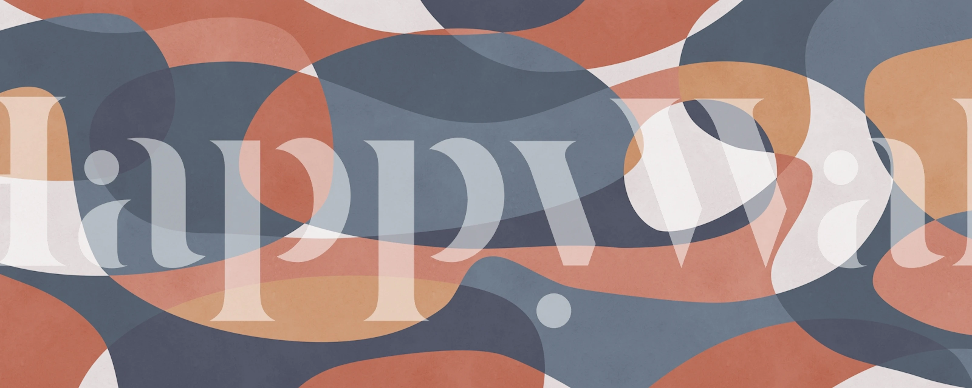 Abstract wavy pattern in earthy tones of blue, terracotta, and cream wallpaper