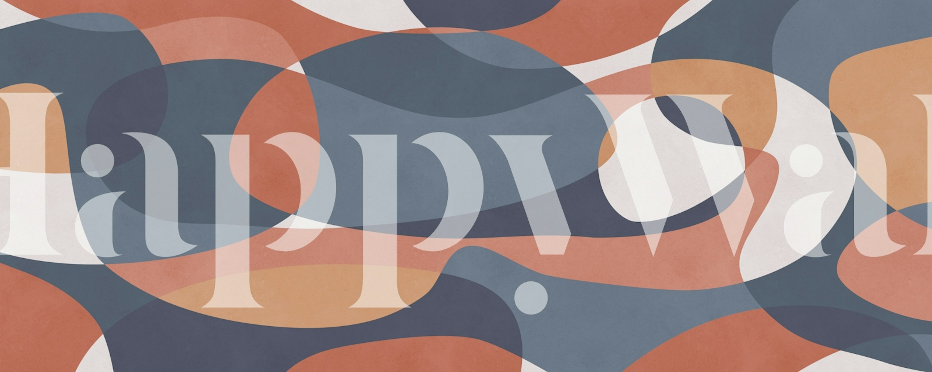 Abstract wavy pattern in earthy tones of blue, terracotta, and cream wallpaper