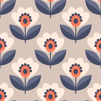 Modern Retro Floral Fusion Beige carta da parati