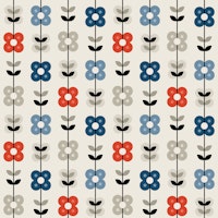 Climbing Retro Daisies Stripes Blue Red carta da parati